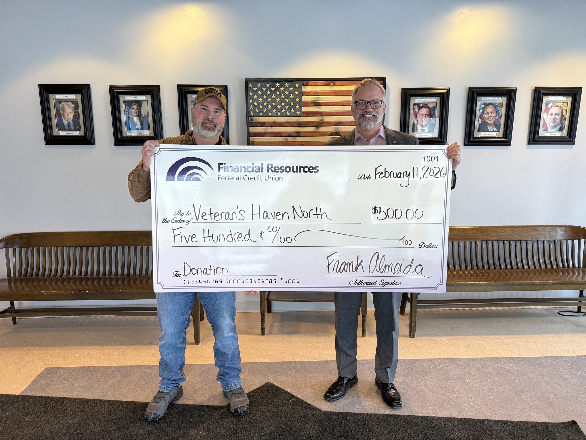 Veteran's Haven North Donation with Large Check