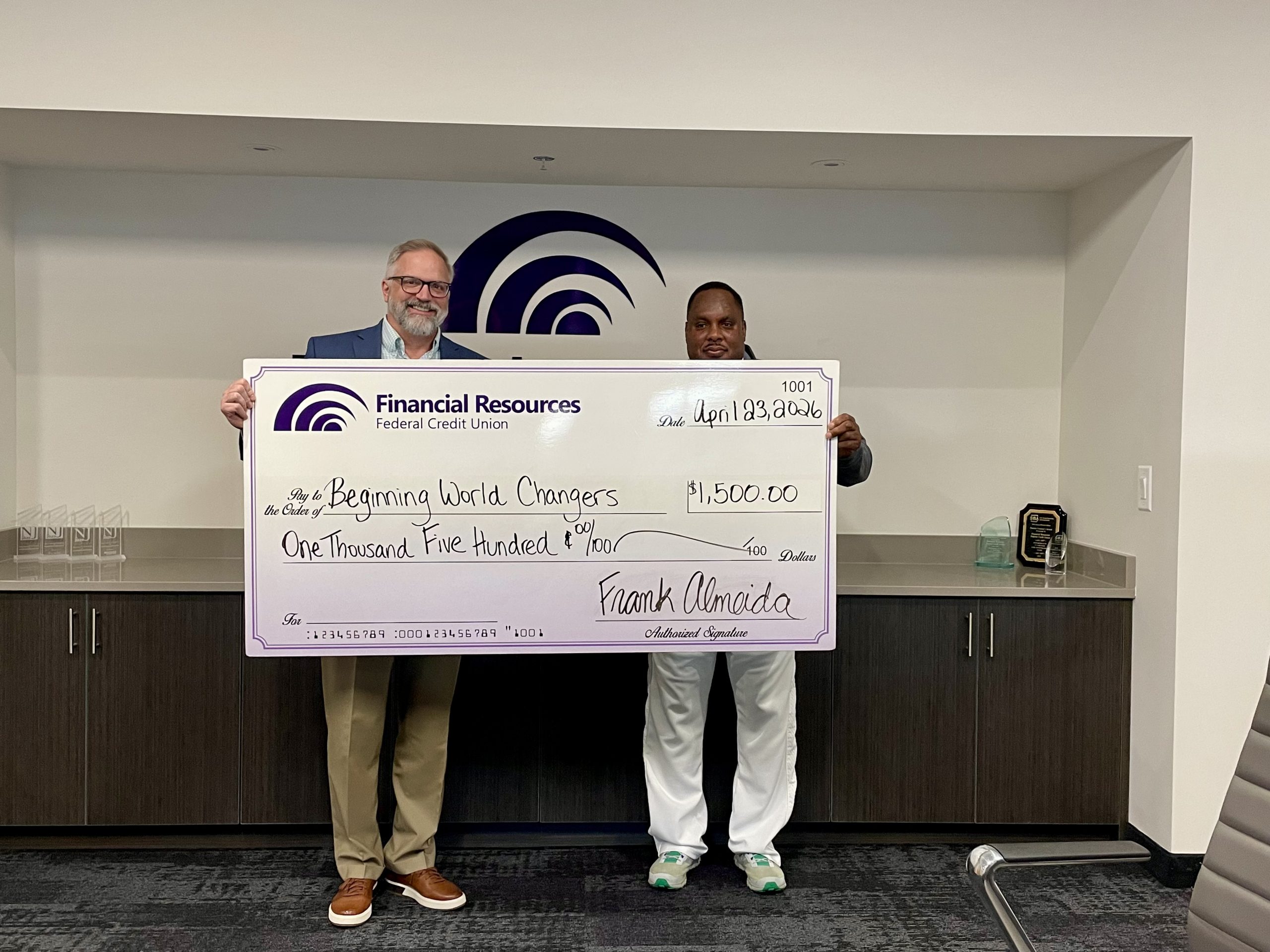 Beginning World Changers Donation Check